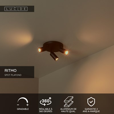 Lucide RITMO - Spot plafond - Ø 18 cm - 3xGU10 (MR11) - Noir